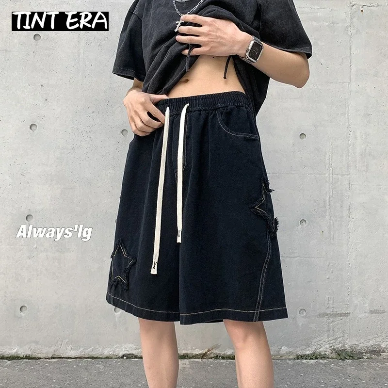 TINT ERA-Culotte en Denim pour Homme, Streetwear, Star Coréen, Harajuku, Poche, Hip Hop, Cargo, Short en Jean, Grunge, Bermudas, Y2K