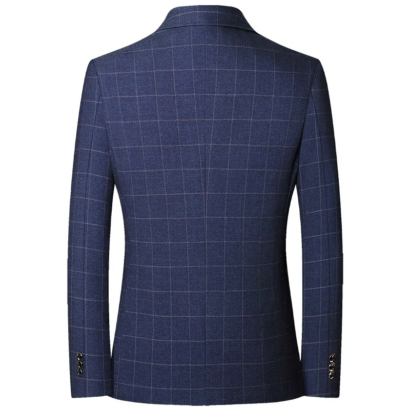 Men Plaid Casual Business Trendy Simple Basic Daily Long Sleeve Single-breasted Office Suit Blazers Spring Autumn Fashion Tops