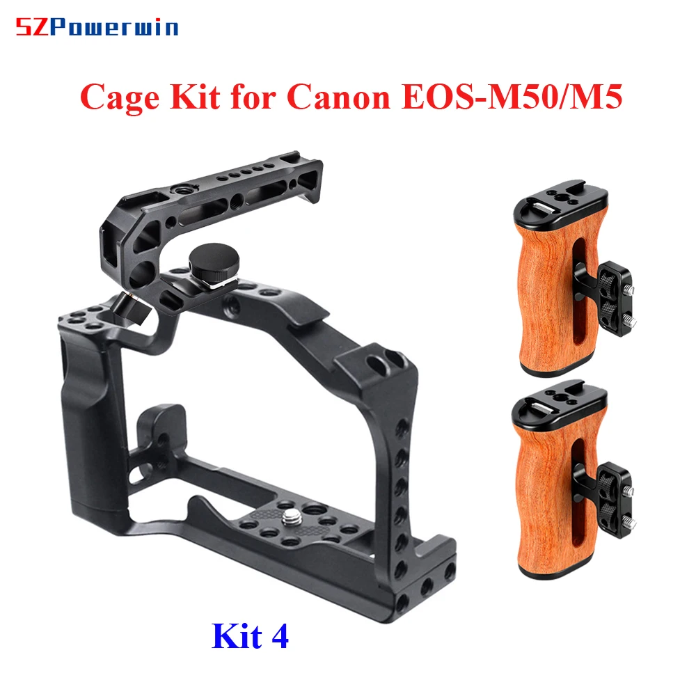 Powerwin for Canon EOS M50 M5 Camera Cage Kit Stabilizer Rig Protective Extension Frame Gimbal Arri Locating Screw Wooden Handle