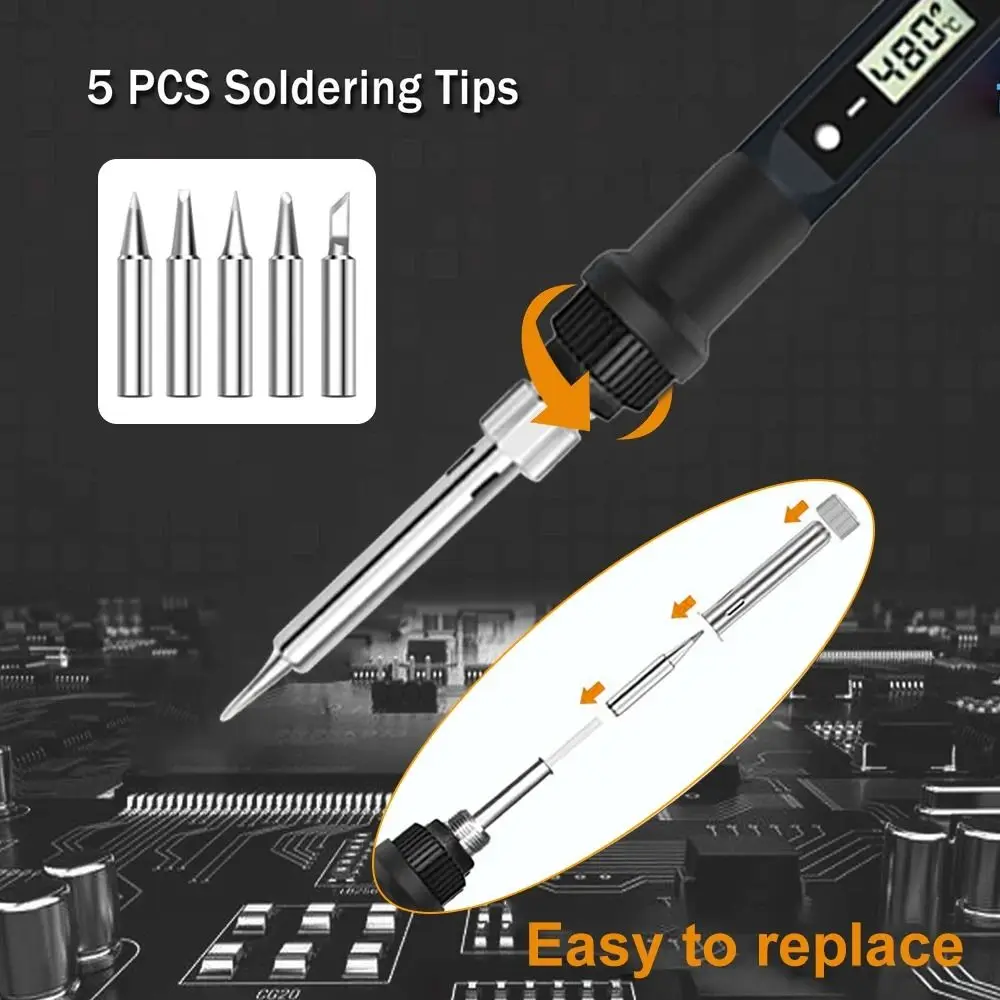 80W Electric Soldering Iron Digital Display Solder Tin Electronic Welding Repair Tools Iron Tips Adjustable Temperature