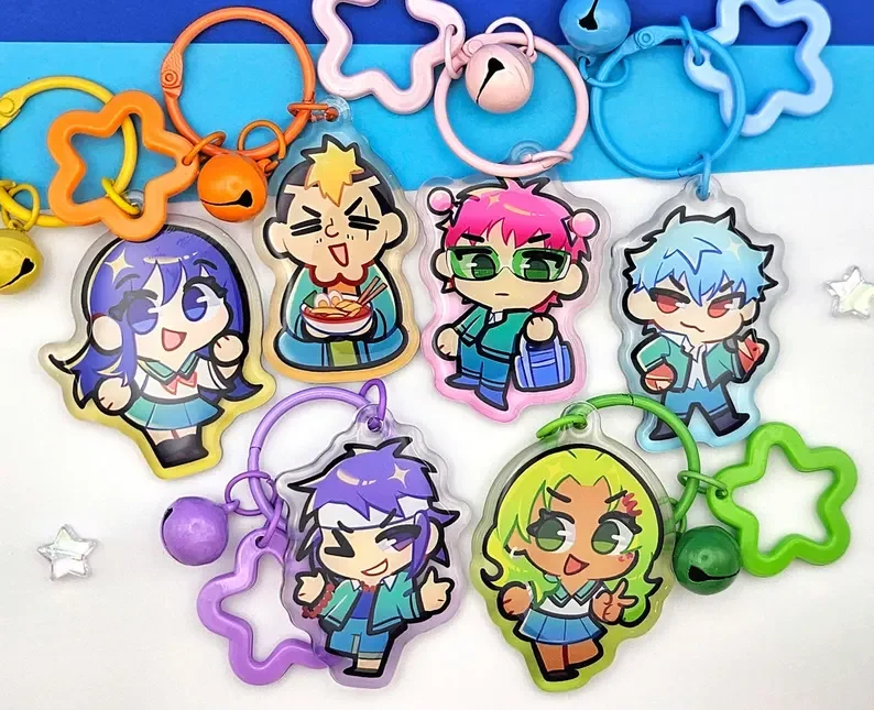 Mini Cartoon Character Acrylic Keychain Cute Double Sided Charm Backpack Pendant Gift For Anime Fans