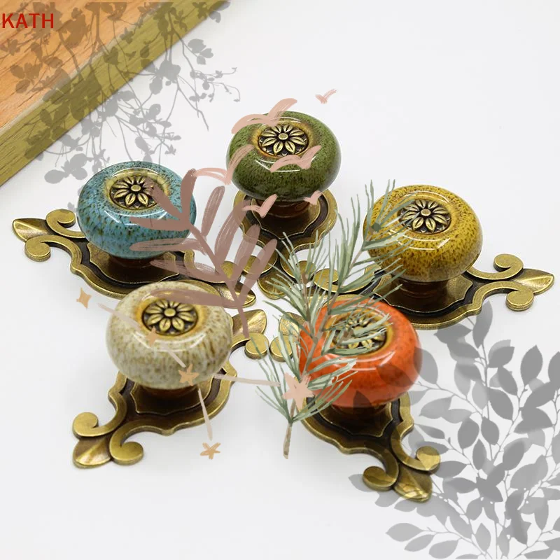 Creative Single Hole Ceramic Knob: Ethnic Style Antique Bronze Flower Pull Handle Cabinet