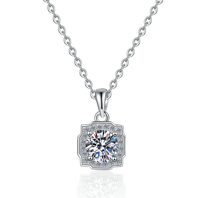 

ZFSILVER Fashion Trendy Classic s925 Silver Moissanite Square Flower Necklace Charms Women Accessories Party Jewelry Gift HK0096