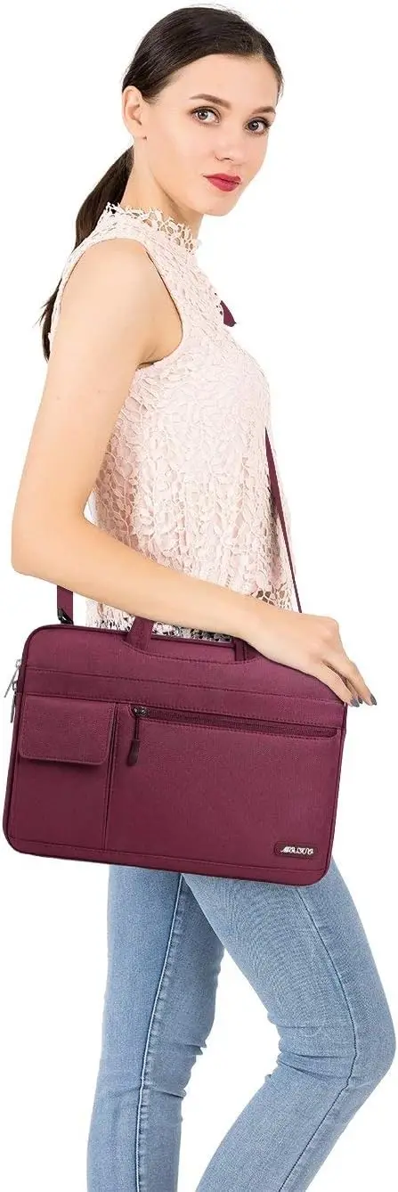 MOSISO กระเป๋าสะพายแล็ปท็อปสำหรับแมคบุคแอร์/โปร 13-16 นิ้วโน้ตบุ๊ค A2779 A2442 โพลีเอสเตอร์กระเป๋าเอกสารกระเป๋าเอกสารสีดำ