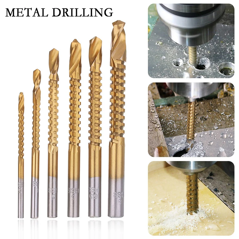 6 PCS HSS Woodwork Saw Drill Electric Drill Hole Opening Tool Set Hole Drilling Bit Serrated Drill Board Hole Expand And Groove