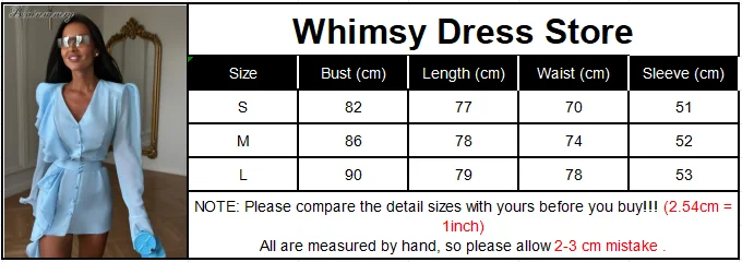 2026 Light Blue Ruffled Chiffon Dress V-neck Puff Long Sleeve Flutter Waist-cinching Mini Dresses Date Vacation Fashion Vestidos
