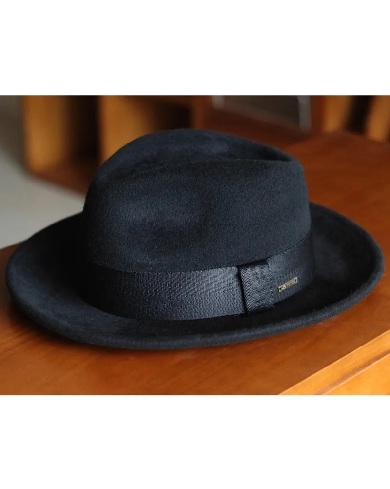 Autumn Winter Handmade Australian 100% Wool Jazz Hat, 5.5cm Short Brim Felt Hat  With Coffee Color 57/59/61cm