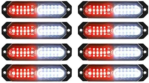 

ASPL 8pcs 12-LED Ultra Slim Strobe Lights for Truck, Car, Emergency Beacon, Red/White LED Mini Grille Light