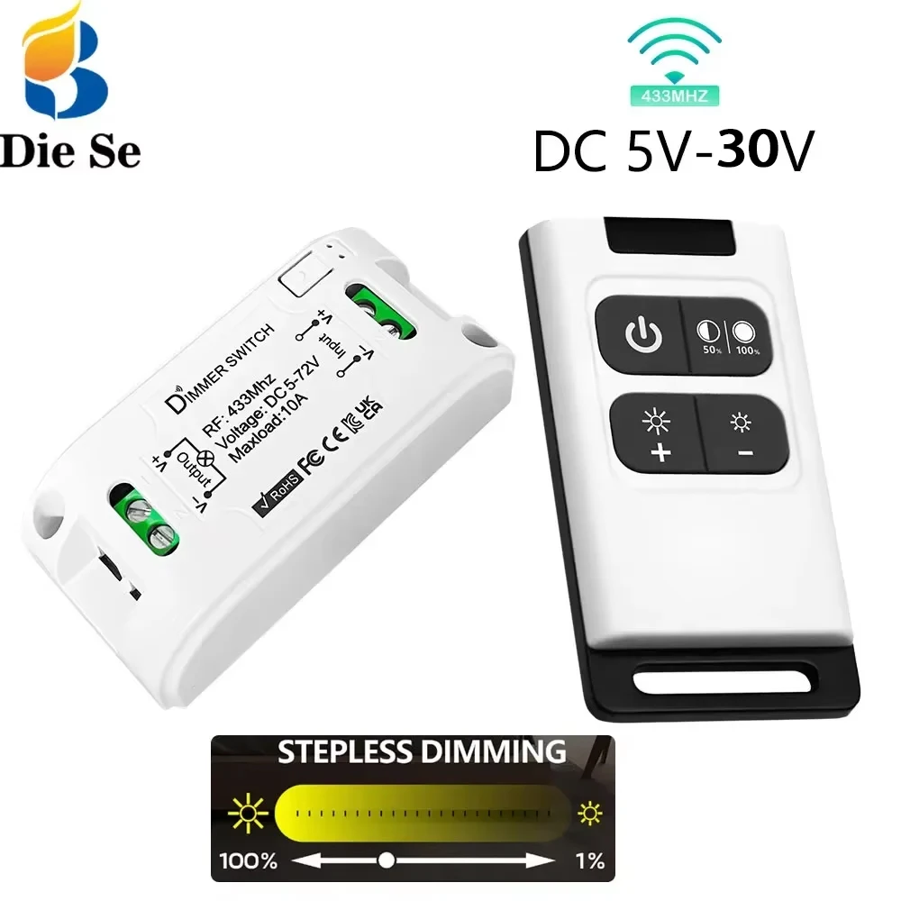 

RF 433 Mhz Universal Wireless Smart Light Dimmer Switch Remote Control switch DC 5V 12V 24V 30V Relay Mini Receiver for Light