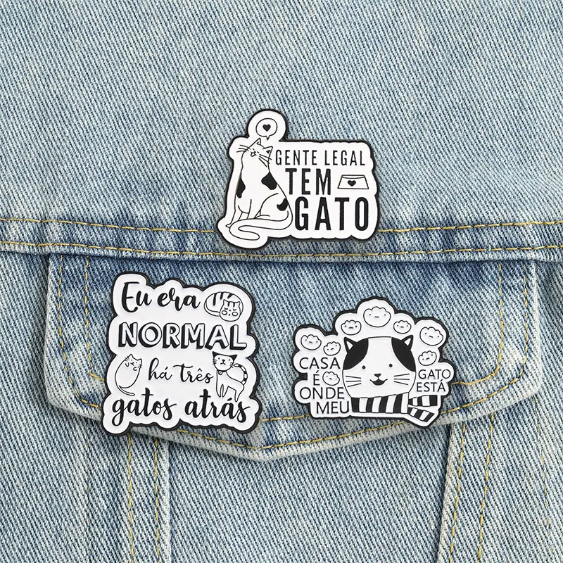 Portuguese Quote Cat Badges Cute Funny Gato Brazil Phrase Enamel Pin Cartoon Kitten Animal Brooch Accessories Decor