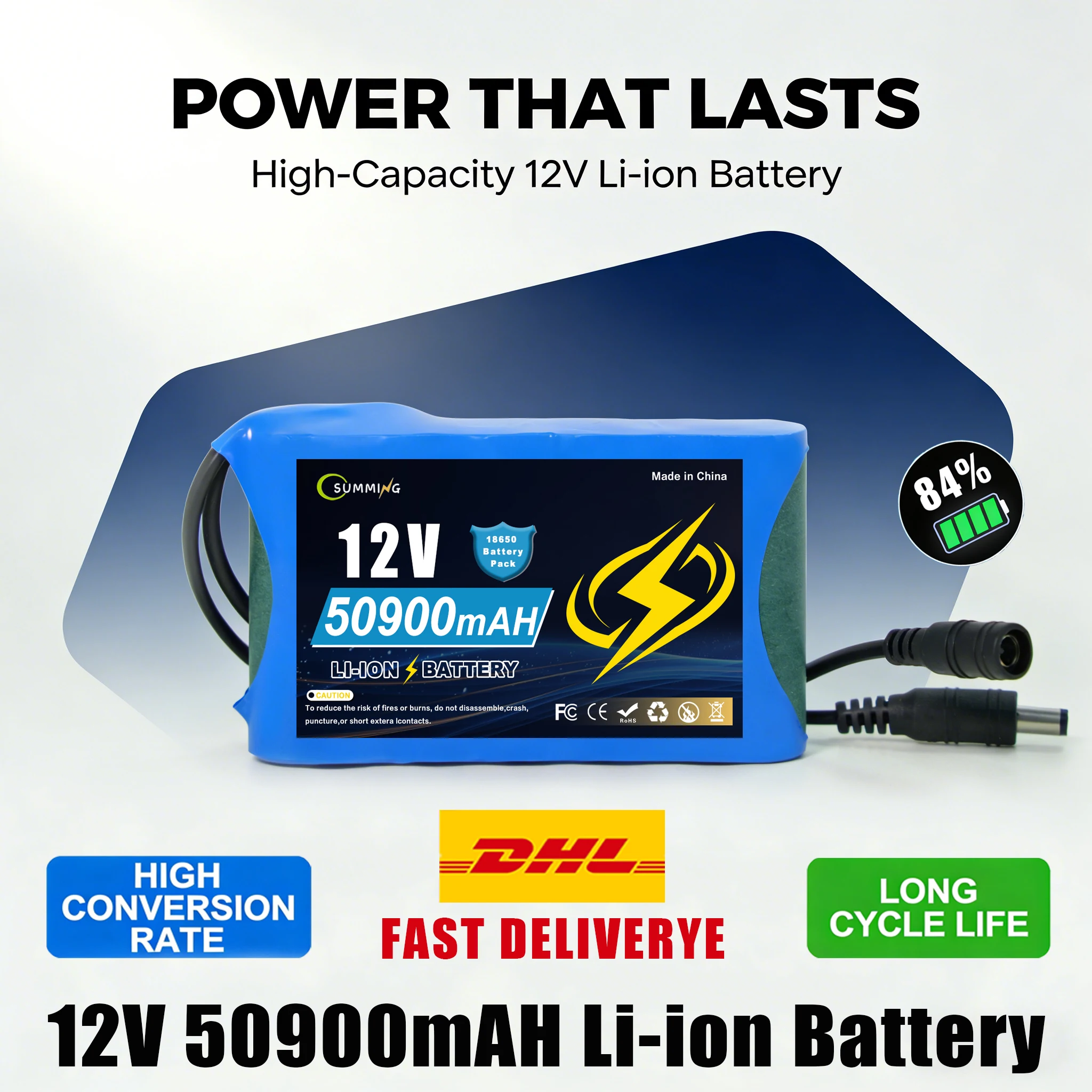 

12В 50.9Ач 18650 литиевая батарея Аккумуляторный блок 3S2P, 100% новый, с защитой BMS Перезаряжаемая батарея для портативного источника питания на открытом воздухе