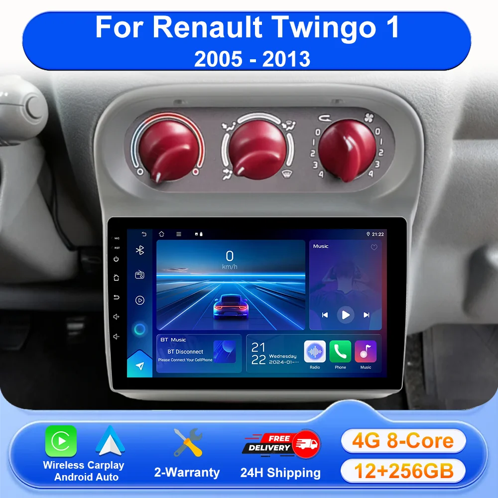 Para Renault Twingo 1 2005 - 2013, Reprodutor de Mídia para Carro Android 16, Carplay, Alto-falantes, Navegação GPS, BT, 4G, Wifi, 8 Núcleos, FM, DSP