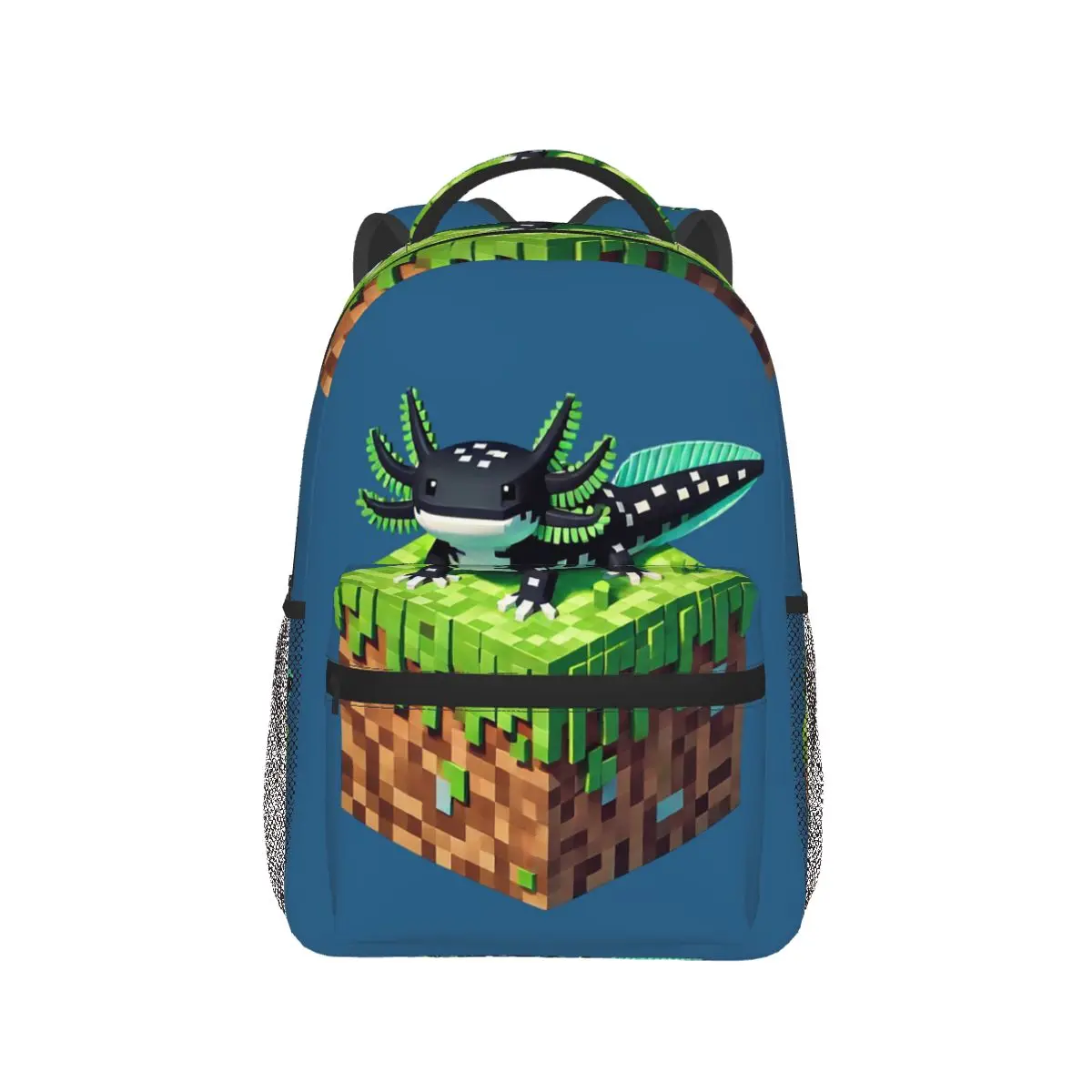 

Cute Black And Green Axolotl On Block Backpack Hot Sale Daypack Large Capacity BookBag School Bag Shoulder Bags for Men Women