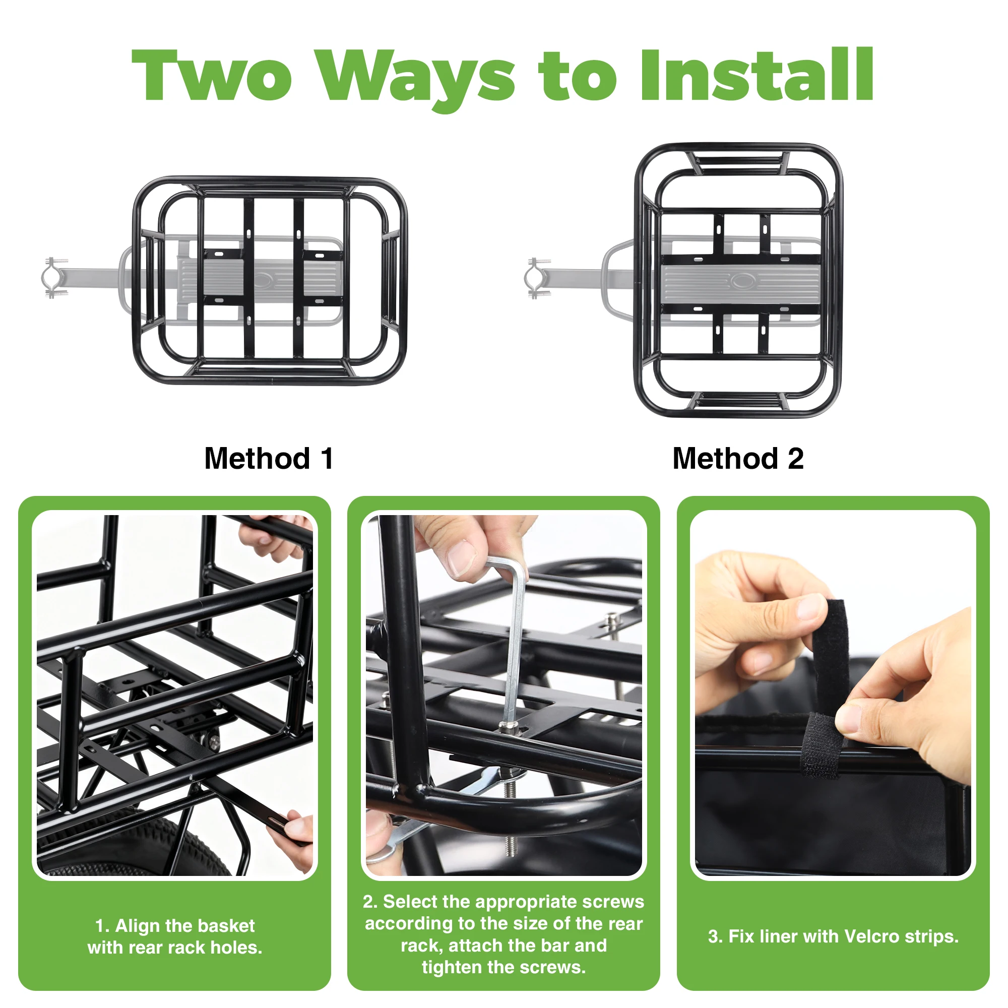 ZUKKA Rear Bike Basket Metal Bicycle Cargo Basket with Liner Bag,Cargo Net,Waterproof Cover for Bikes Rear Rack view 6