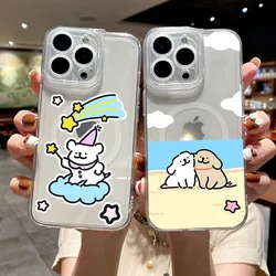 Cute Cartoon Line Dog Maltese Phone Case for iPhone 12 11 13 14 15 16 Max Pro Plus Magsafe Magnetic Wireless Cover