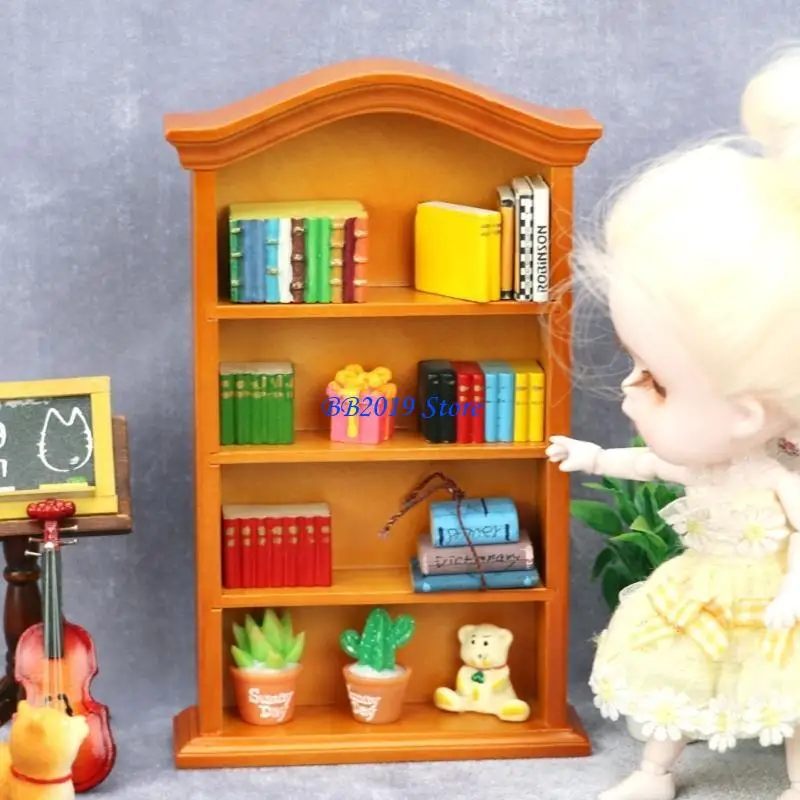 Q0KB 1/12 Puppenhaus Dekoration Zubehör Buch Rack Model Kinder Puppen Spielzeugmöbel