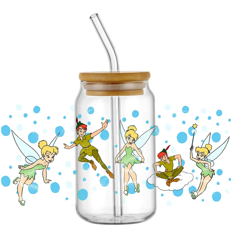 Cartoon Tinker Bell 16OZ UV DTF Cup Wraps Transfer Sticker per Glass Libbey Can Bottle autoadesivo lavabile fai da te personalizzato