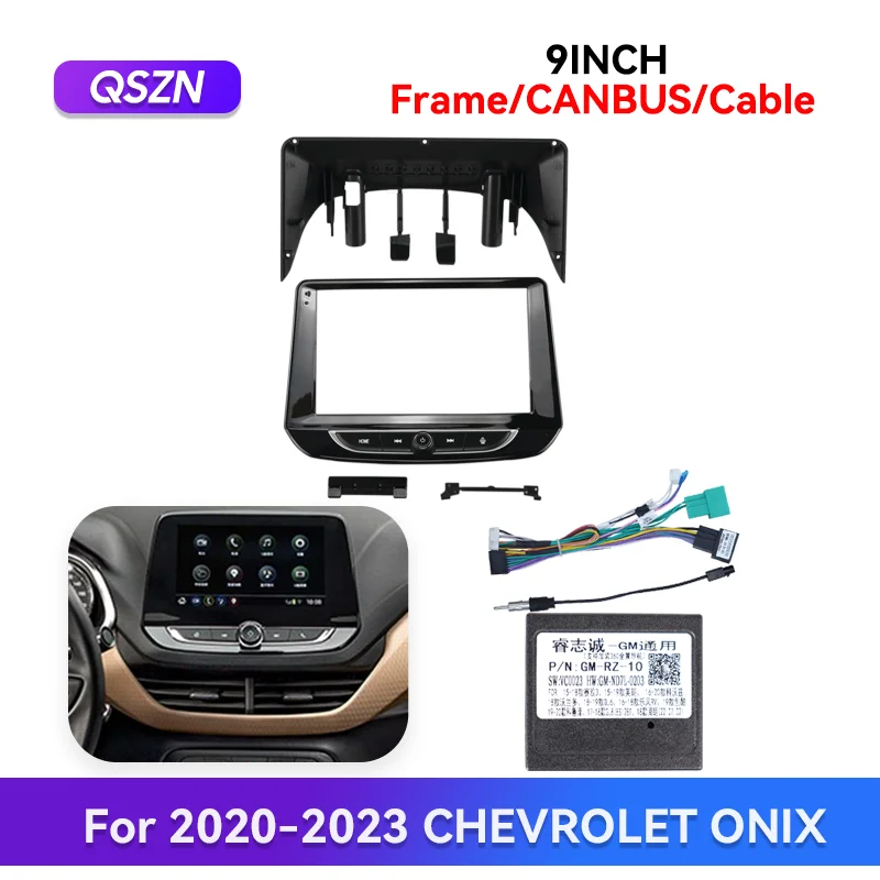 

QSZN 9-дюймовый для CHEVROLET ONIX 2020-2023, автомобильная рамка, аудиорегистратор, мультимедийный плеер, декодер CANBUS, жгут проводов, комплект радиопанели