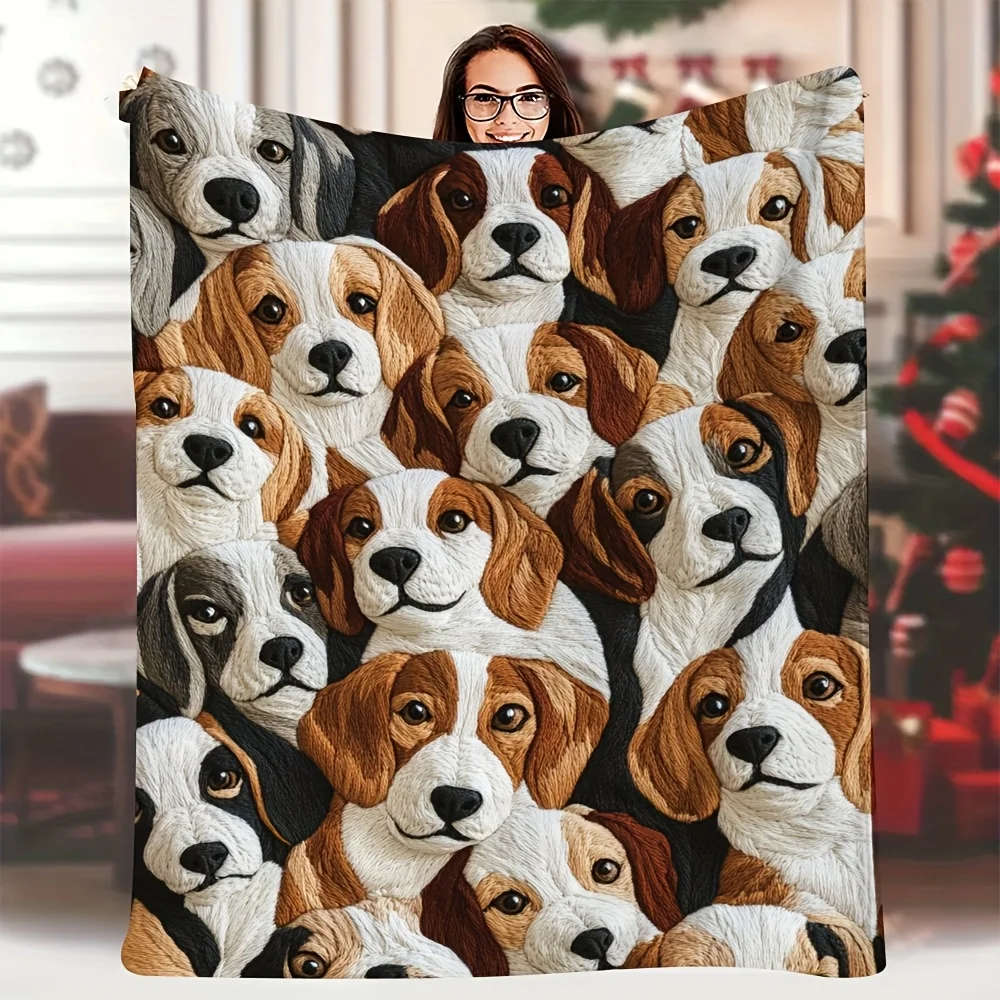 1pc Beagles Soft And Comfortable Flannel Blanket Mixed Color Polyester Material, Suitable for All Seasons, Couch Bed Office Naps