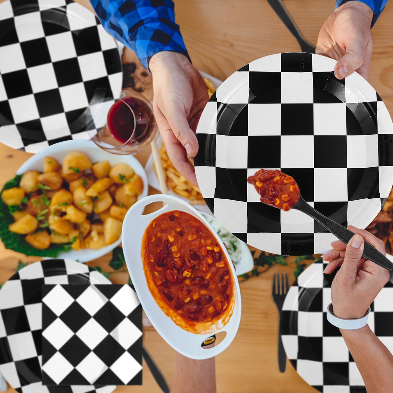 

1 Set Race Car Themed Disposable Paper Plates Napkins Checkered Flag Party Supplies Racing Birthday Decorations Black White
