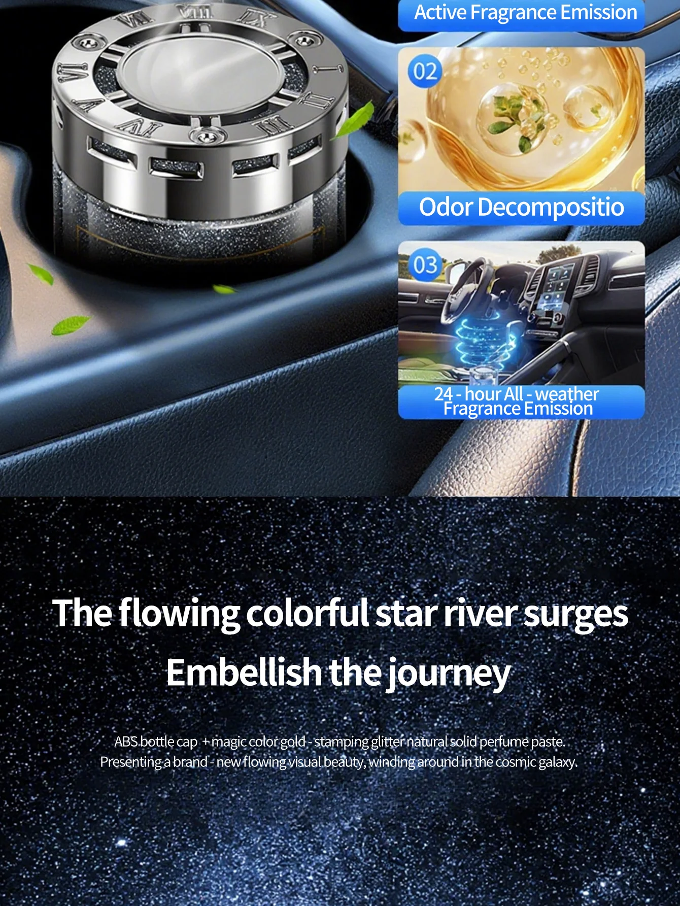 1 Stück im Auto montiertes Sternenhimmel-Treibsand-Aromatherapie-Festparfüm, langanhaltender Premium-Duft für Autos, neuer Stil für Männer und – Detail 4