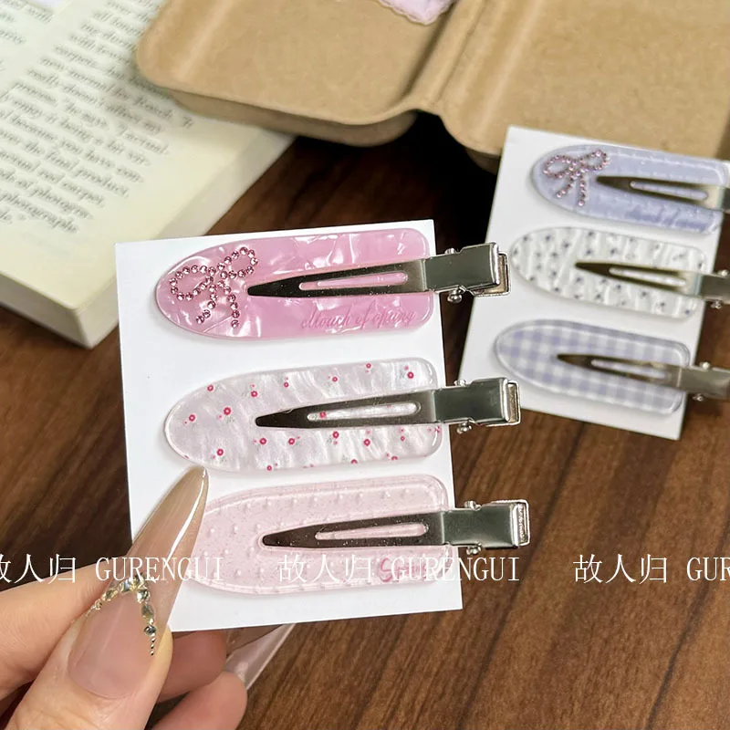 

Женские милые розовые заколки-уточки в горошек с цветочным узором, простые повседневные универсальные заколки для челки и боковых прядей, модные аксессуары для волос