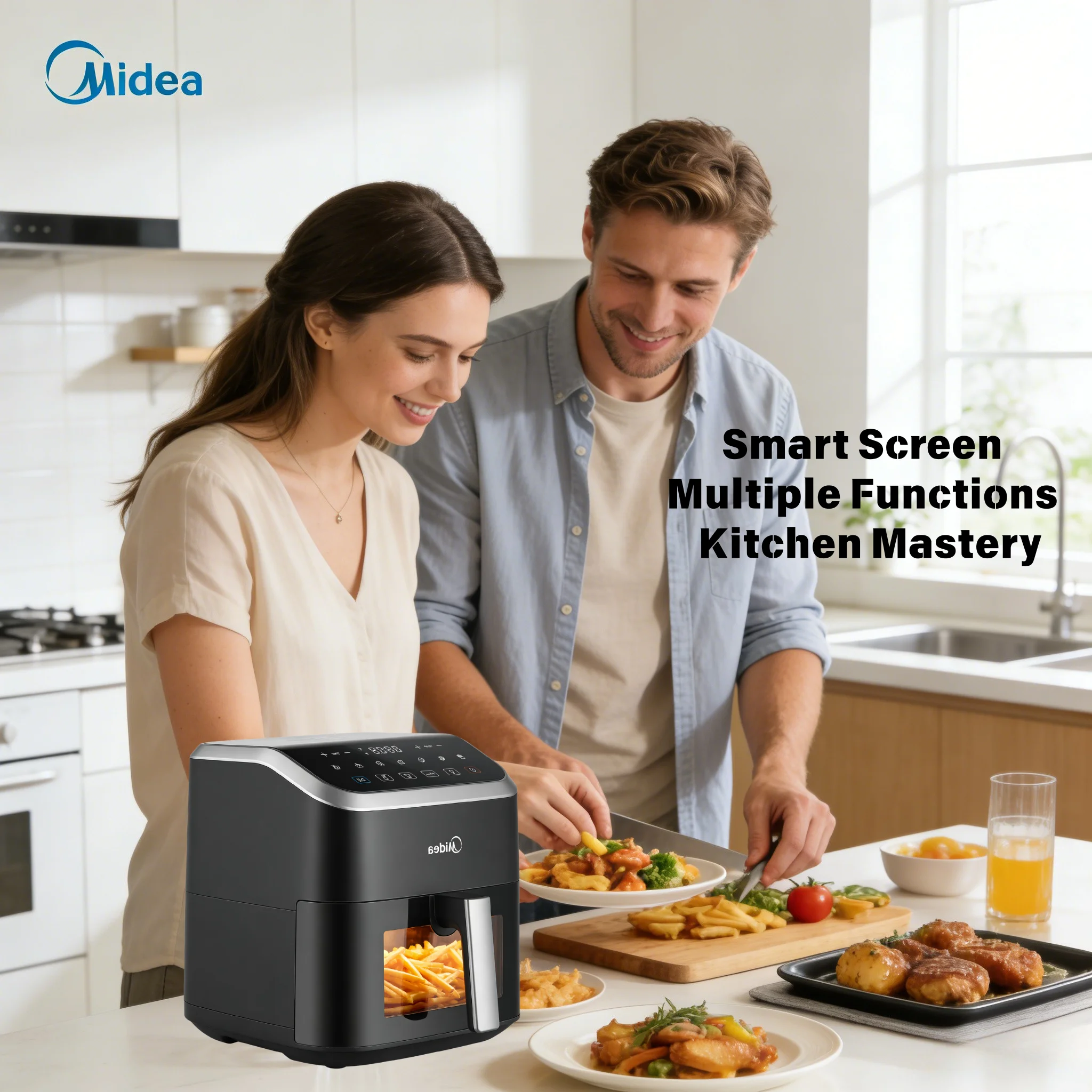Midea Smart Heißluftfritteuse 5L Kapazität Professionelle Heißluftzirkulation Durchsichtfenster Gesundes Kochen Fettarm & Ölfrei Option