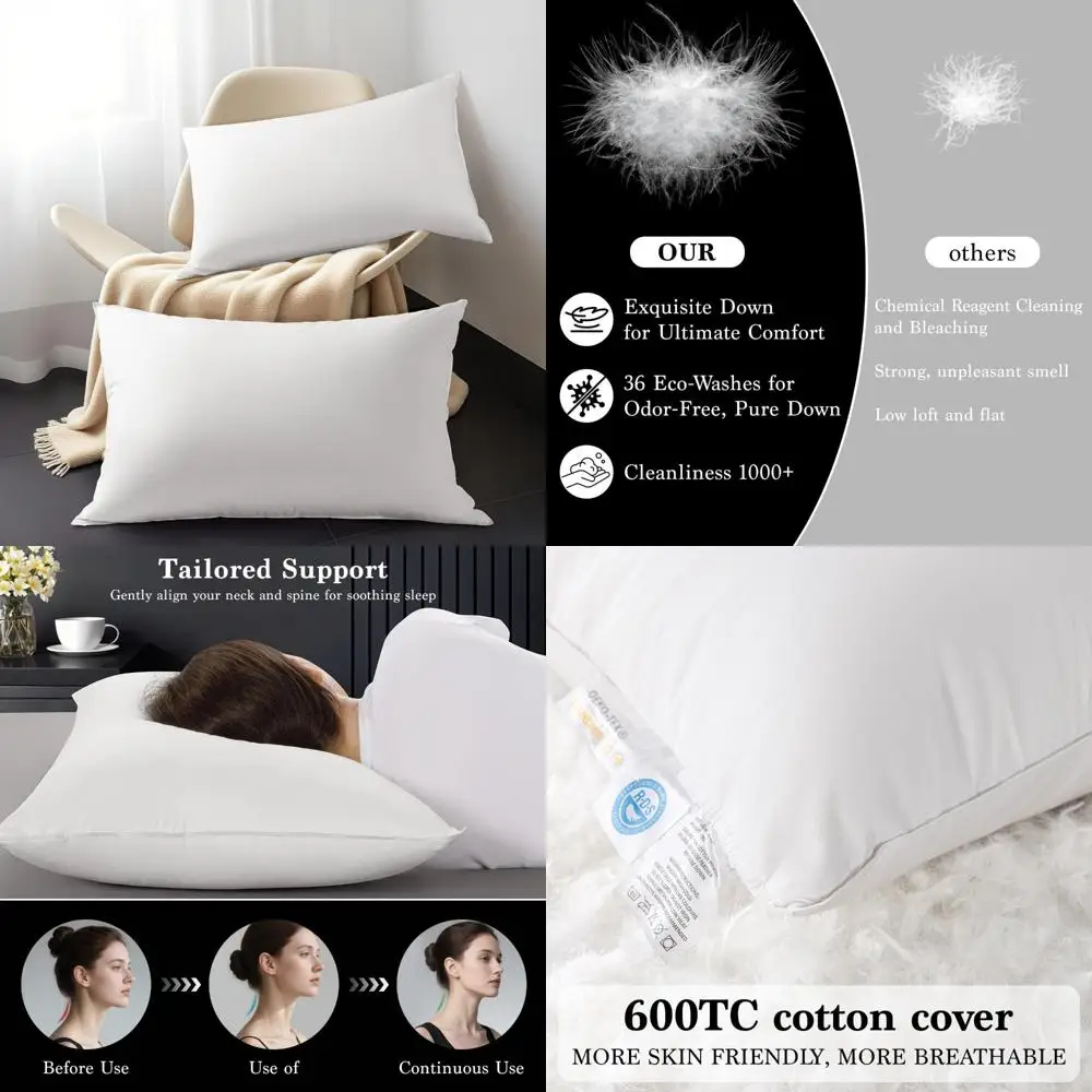 

Luxury Queen Size Goose Down and Feather Pillow Set, Comfort for All Sleep Positions