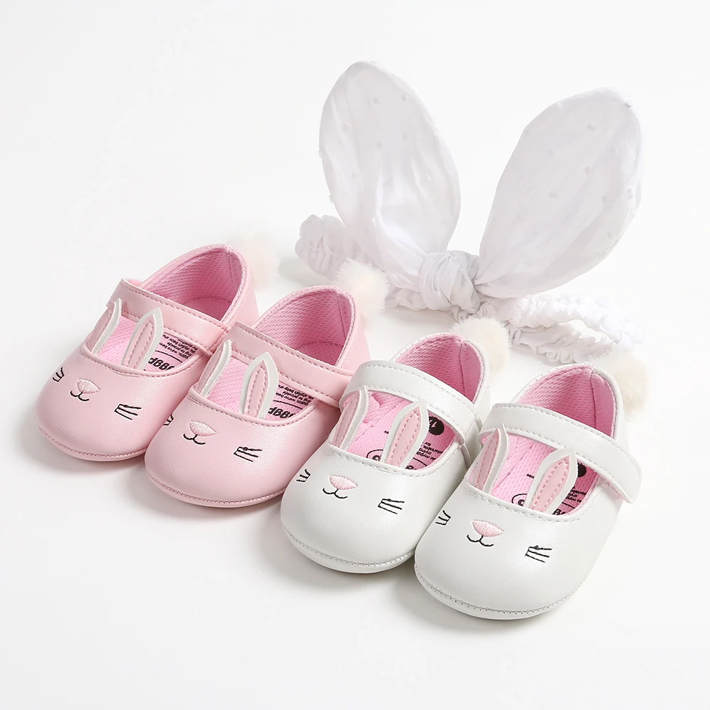 

Easter fashionable cute rabbit ear Mary Jane baby girl shoes with cute headbands, comfortable and lightweight non slip walking s