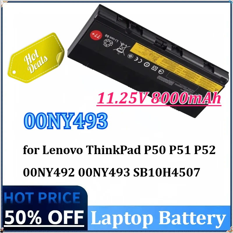 

New 11.25V 8000mAh Laptop Battery for Lenovo ThinkPad P50 P51 P52 00NY492 00NY493 SB10H4507 SB10H45075 76 77 SB10H45078