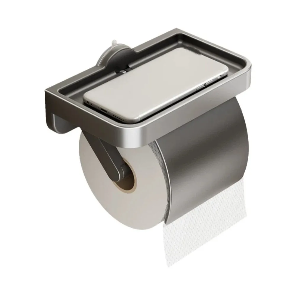 Aan de muur gemonteerde toiletrolhouder met zuignap Ruimtebesparend Papierrolopbergplank zonder boren Roestvrij telefoonopbergvak