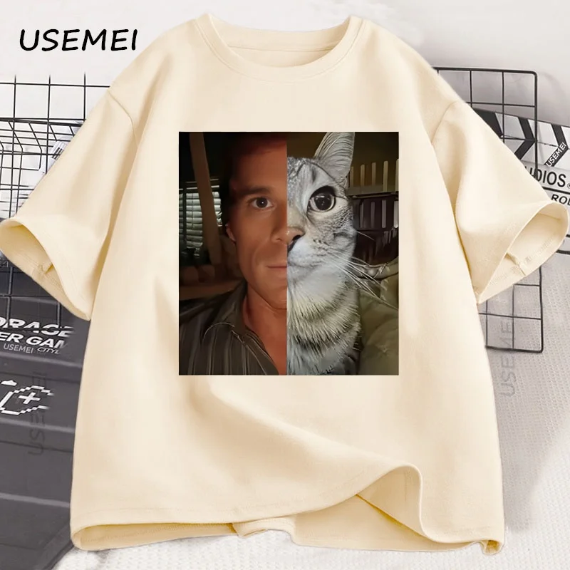 Dexter Morgan Funny Cat Printed T-shirtfor Men Women Dexter Fan Gift Clothes Casual Humor Cotton Short Sleeve Tees Y2k Clothes