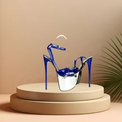 Blue Cut Heel Silver Plat Sandals Platform Heels Sexy Round Toe Spike High Heel Shoes for Women High Heel 2024 Zapatillas Mujer