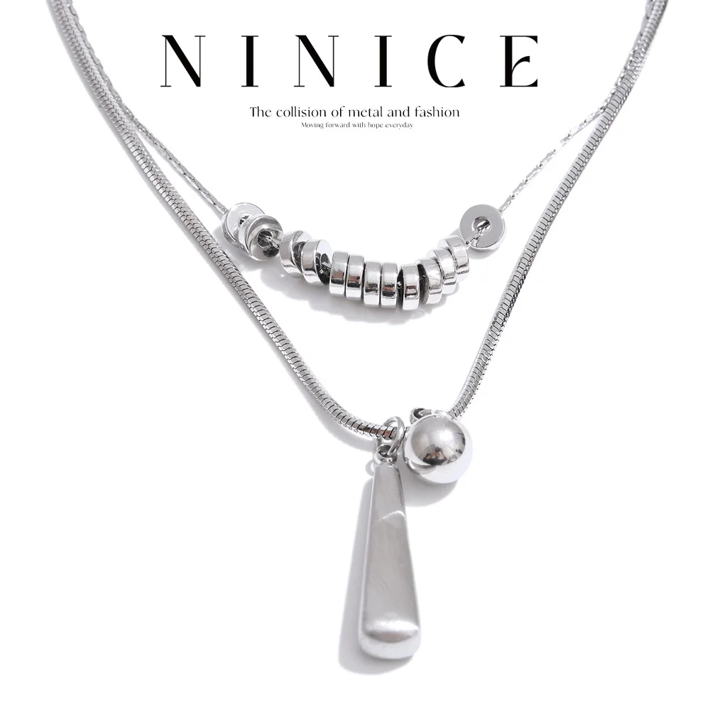 NiNice Edelstahl-Halskette mit doppellagigem Tropfen-Anhänger für Damen, nicht anlaufend, eingetroffen, modischer Kragen, Schmuck, Geschenk