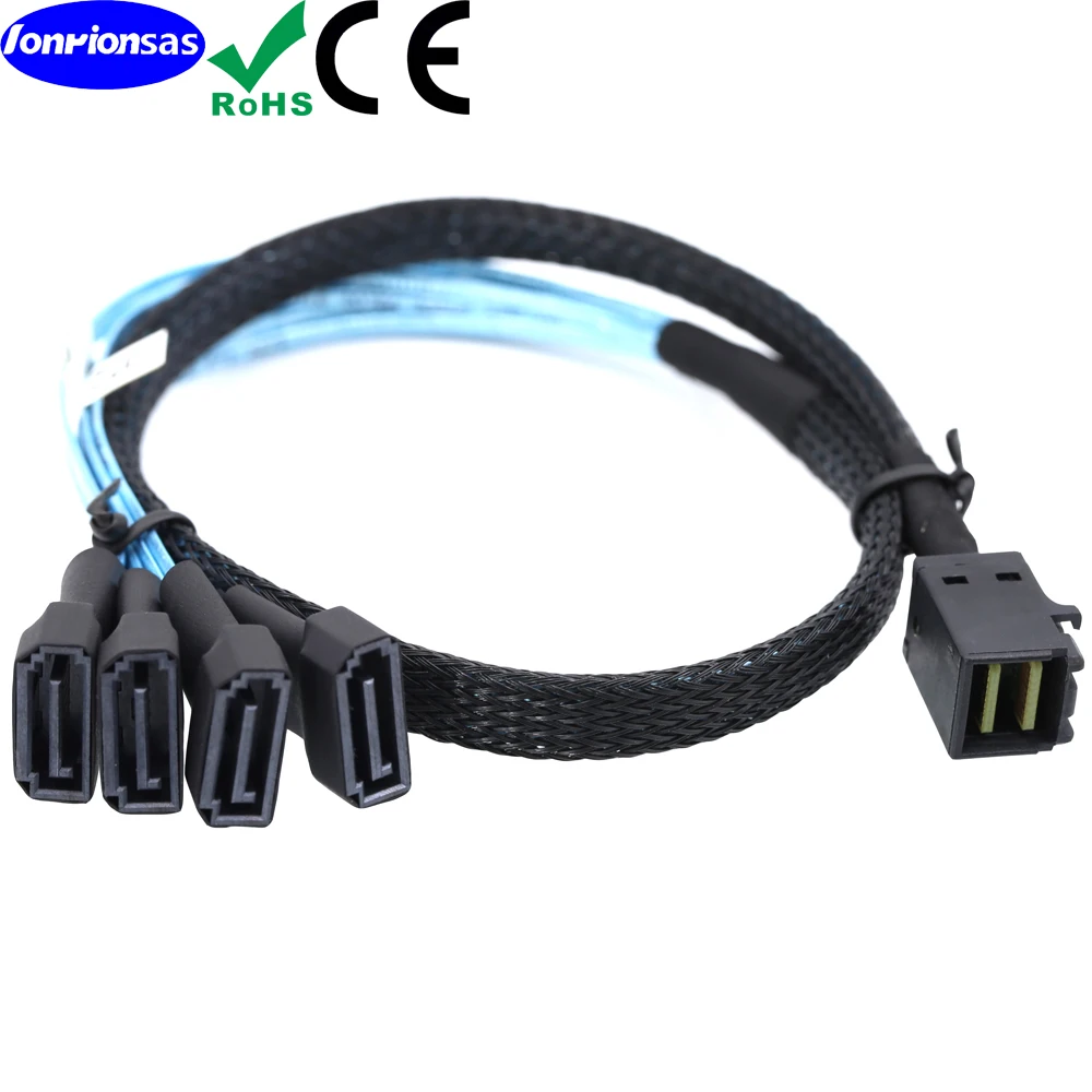 Internal Mini SAS HD SFF-8643 Cord to 4 SATA 7P Male Server Cable 0.5m