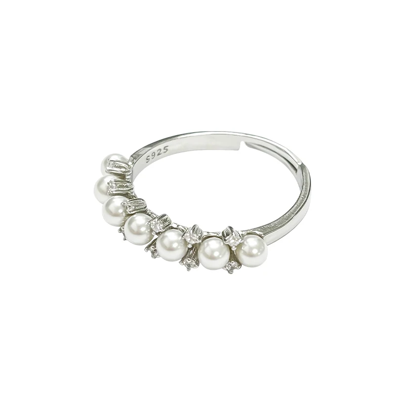 

Slim version/Gypsy star pearl sterling silver ring light luxury temperament exquisite ring woman