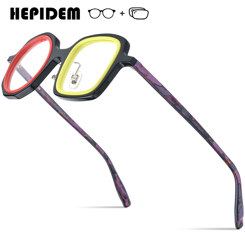 FONEX HEPIDEM Acetate Glasses Frame Men Round Brand Prescription Eyeglasses Women Retro Myopia Optical Eyewear Spectacles 9356