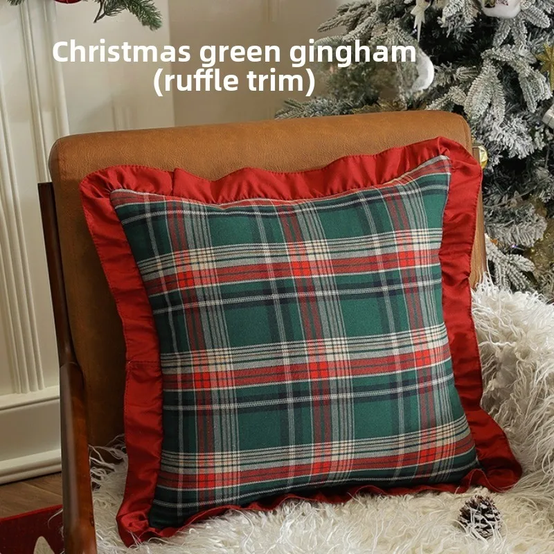 Christmas Plaid Pillow Case Plush Fabric Soft Double Sided Print Home Sofa High Quality Cushion Cover Throw