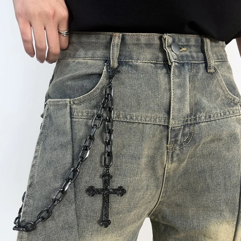 Cadena con colgante de cruz en pantalones vaqueros, llaveros Punk para mujer y hombre, accesorios Grunge Egirl eBoy Harajuku