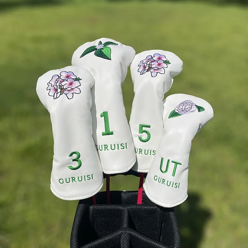 Fashion Golf Club #1 #3 #5 Wood Headcovers Driver Fairway Woods Cover PU Leather Head Covers Beautiful Flowers