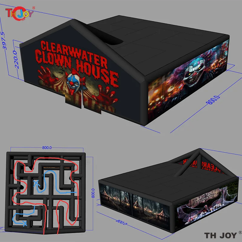 

8x8 м цирковой клоун дом с привидениями надувной лабиринт бирка с полной печатью Хэллоуин страшный надувной лабиринт карнавальная спортивная игра