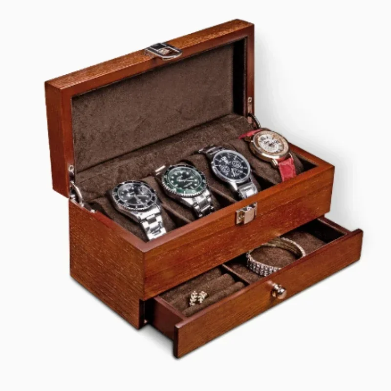 Wooden Watch Casket High-grade Multi-layer Jewelry Storage, Double Layer Watch Organizer Cufflink Ring Boxes Elegant Watch Box