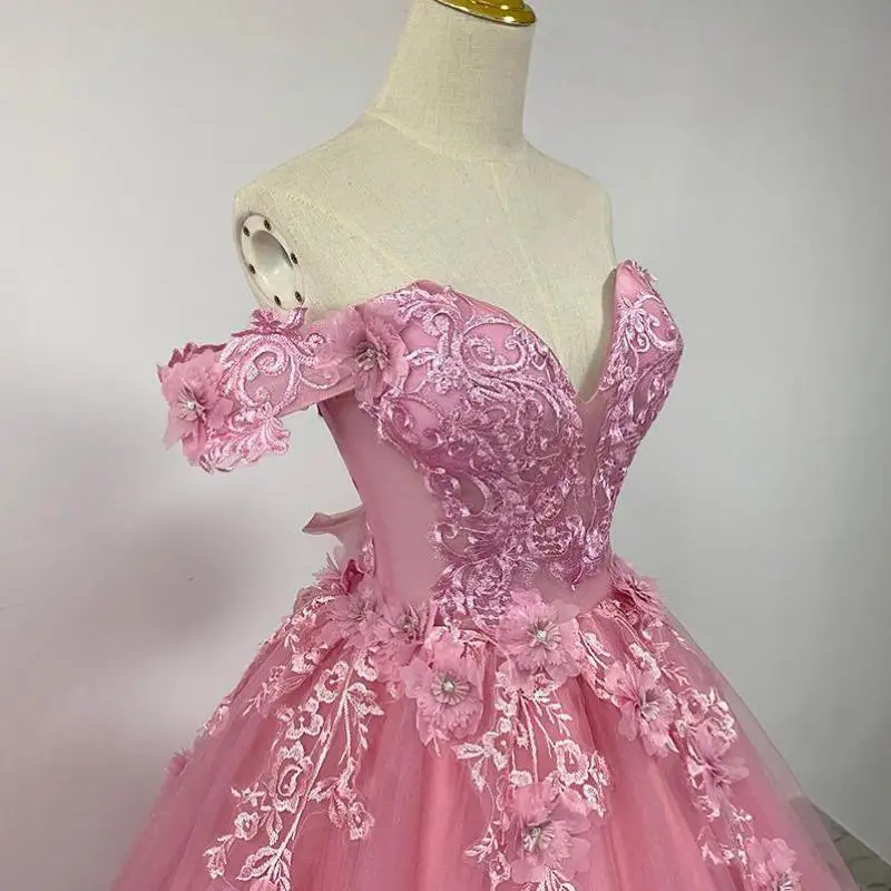 Dark Pink Vestido De Debutante Classic Shoulder Floor-length Prom Dresses Lace Appliques Quinceanera Dresses Custom Customized