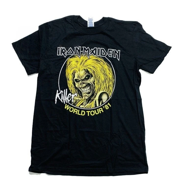 تي شيرت IRON MAIDEN 81 World Tour Replica Iron Maiden بأكمام قصيرة لكل من الرجال والنساء
