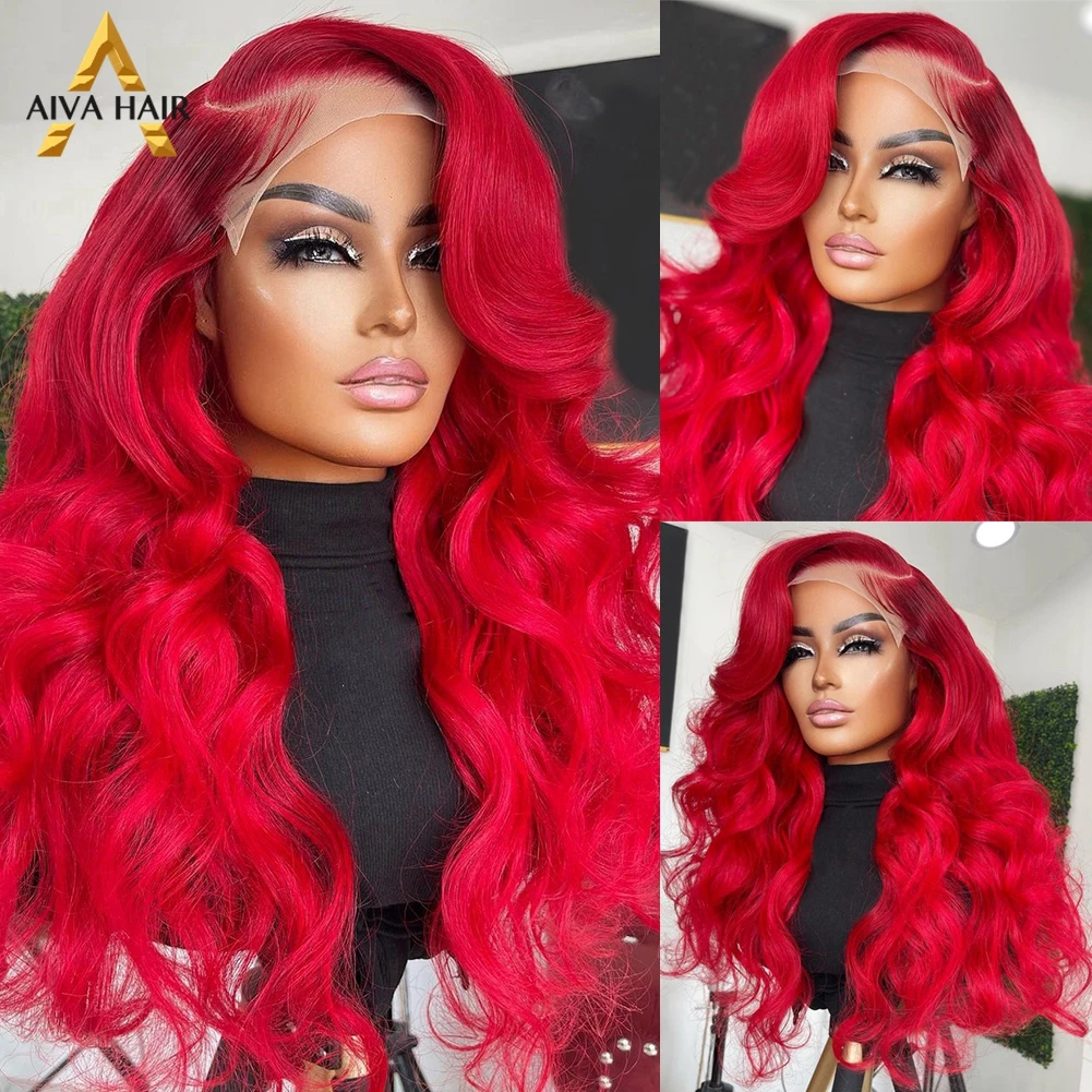 Red Color 30 Inch Synthetic Loose Wave Wig Glueless Drag Queen 13X4 Lace Front Cosplay Wigs For Black Women Pre Plucked