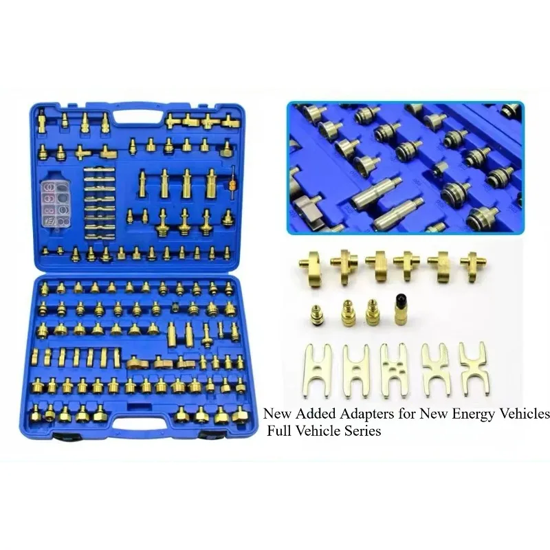 123Pcs Car Air Conditioning Leak Detection Tool Kit, Segmented Pressure Test & Leak Stopping AC Fitting Adapters