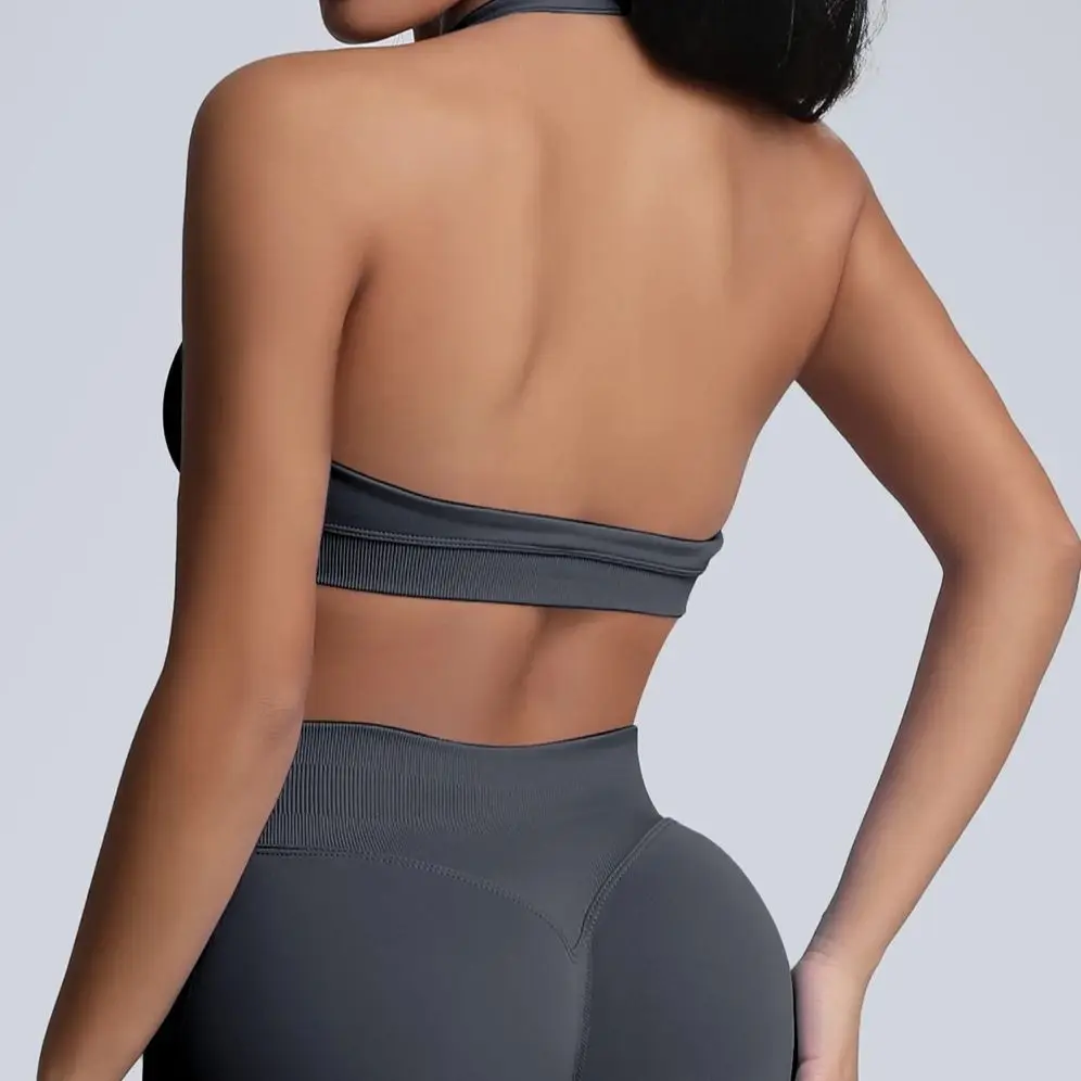 No Logo Women Seamless Halter Sports Bra High Support Push-up Open Back activewear Gym Tank Top Fitness Yoga Workout Brassiere