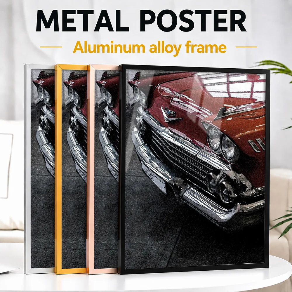 Classic Red Car Framed Metal Poster Personalized Photo Warm Heritage Style Wall Art For Living Room Thoughtful Enthusiast Gift