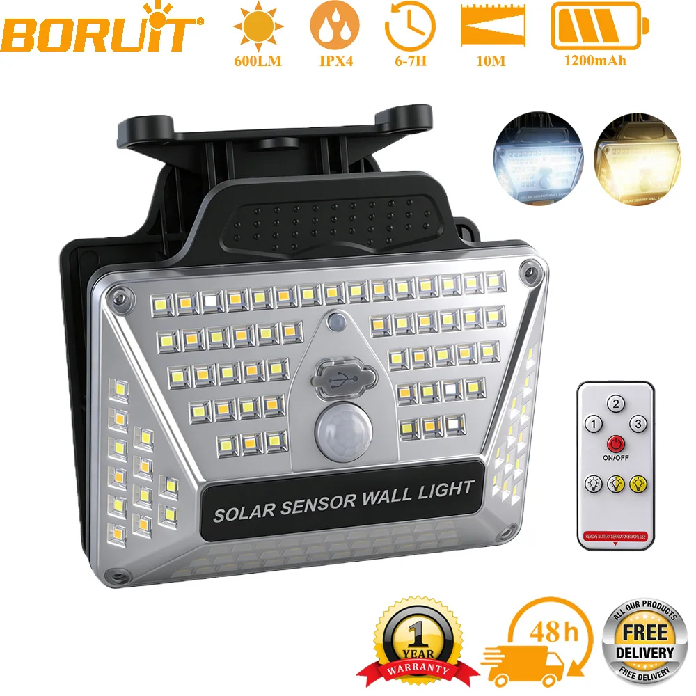 

Солнечный уличный светильник BORUiT 111LED с датчиком движения, водонепроницаемый, 3 режима, настенный светильник для улицы, веранды, двора
