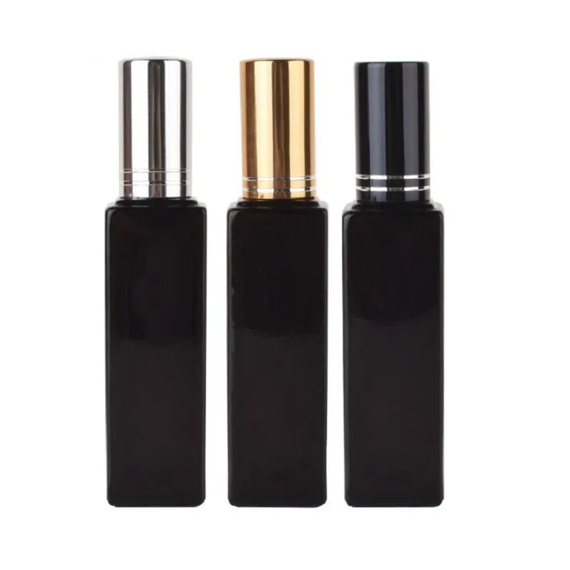 

Luxury Perfume Bottles Square Fragrance Perfume Spray Bottle Gold Silver Black Lid with Line 20ml Glass Perfume Bottle 20pcs